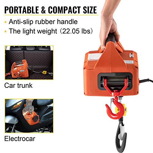 VEVOR Electric Hoist Winch, 1100lbs Portable Electric Winch, 1500W 110V Power Winch Crane, 25ft Lifting Height, w/Wireless Remote Control and Overload Protection for Garages Warehouse Lifting Towing - Image 7