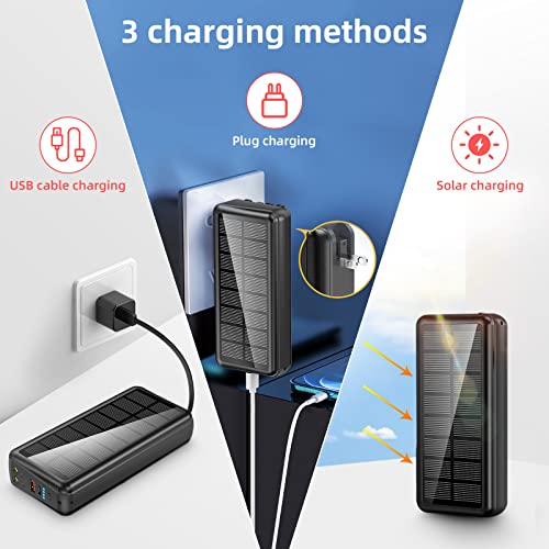 Portable Charger With Built-In Cables And Ac Wall Plug 30000Mah 22.5W Fast Charging Solar Power Bank With 5 Output & 2 Input Dual Led Flashlights Phone Holder External Battery Pack For Iphone,Samsung #TOP1