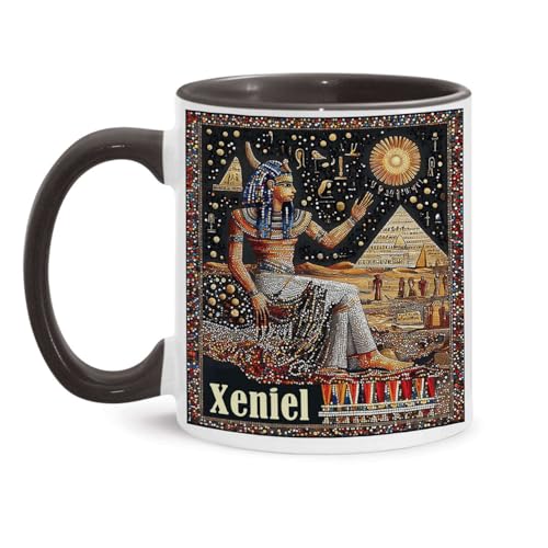 Ancient Egyptian Dot Art Mug 11oz 15oz, Personalized Name Aboriginal Inspired Cup, Gifts For Mythology Fans, Custom Ancient Egyptian Style Coffee Mug, Customized Gift For History Lover