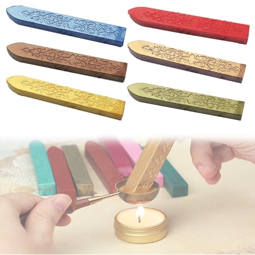 6 Stücke Siegellack Sticks, Mit Dochte Antikes Feuer Manuskript Siegelwachs für Wachs Siegelstempel, Hochzeitseinladungen, Umschläge