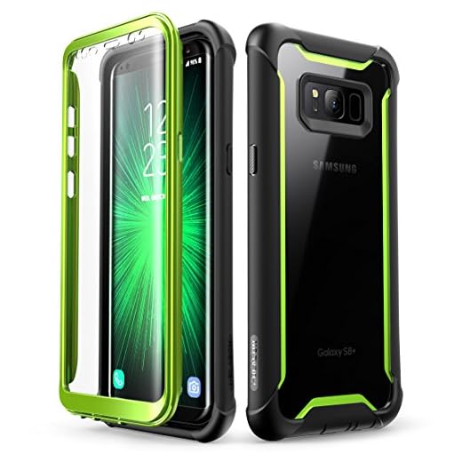 i-Blason Fodral för Samsung Galaxy S8 Plus [Ares] smal fullkropp skyddande genomskinligt skal med inbyggt skärmskydd Bumper case - grön