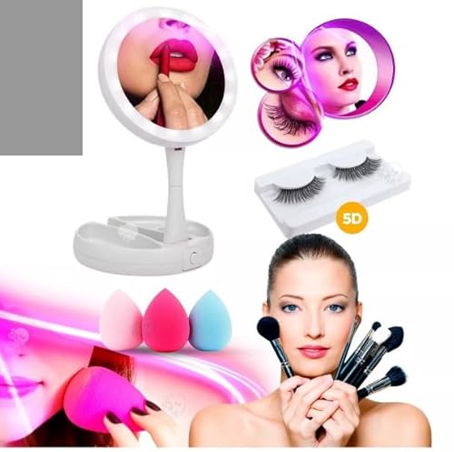 Espelho Facial De Camarim Led Para Maquiagem Barbear Limpeza de Pele Articulável Dobrável Portátil C