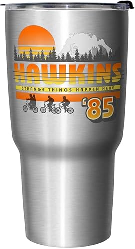 Miniatura 3 de Netflix Stranger Things Hawkins Vintage Sunsnet - Taza de viaje de acero inoxidable de 27 onzas