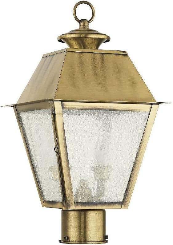 Livex 2166-01 Transitional Two Light Outdoor Post Lantern from Mansfield Collection Finish, Antique Brass, 16.50x9.00x9.00
