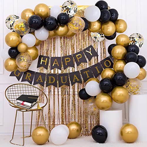 72 Pack Black Gold Confetti Balloons Kit, 12 Inch Black Gold White Balloons And Gold Confetti Balloons With Balloon Ribbons For Graduation Birthday Wedding Baby Shower Party Decorations #TOP1