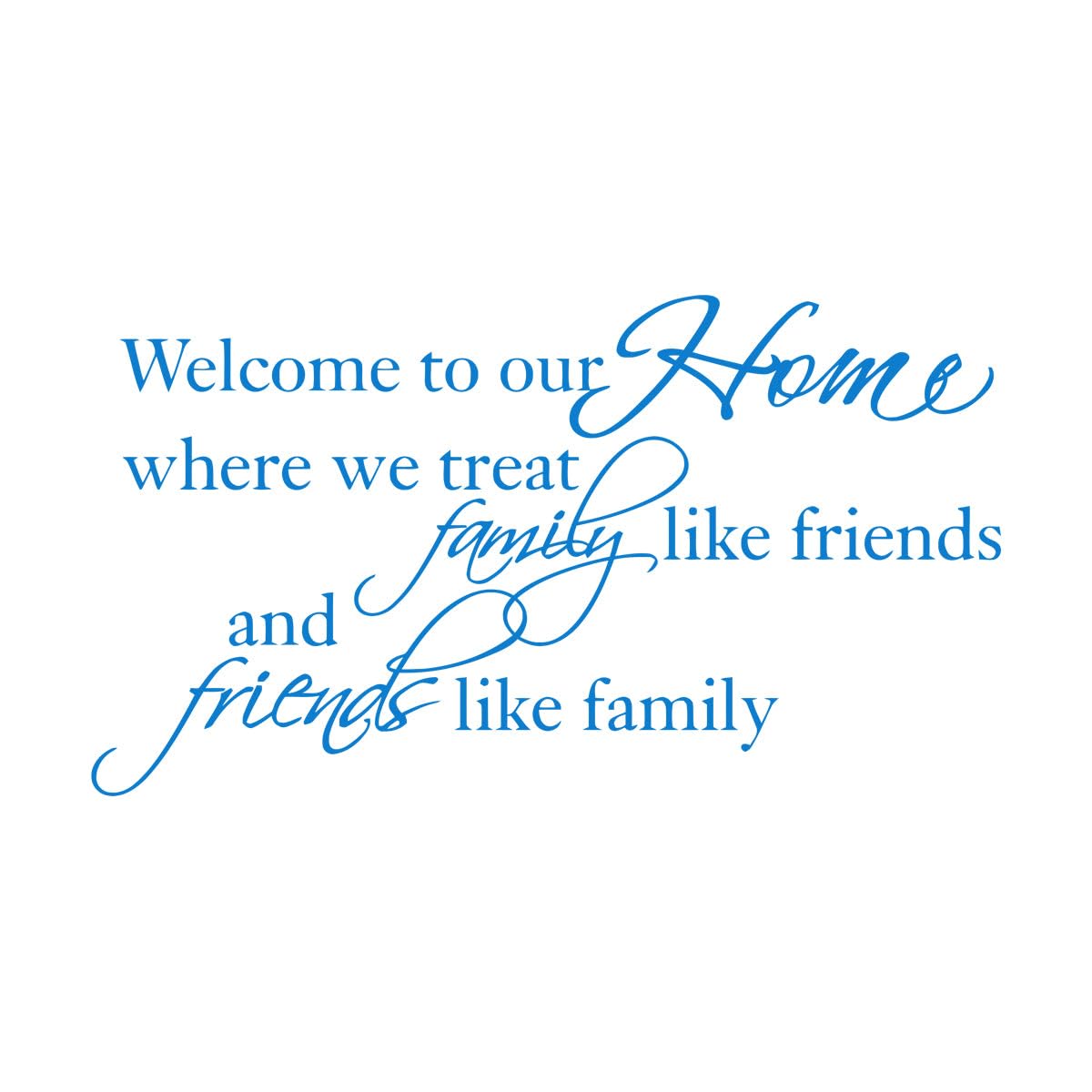 Wall Vinyl Sticker Decor Welcome Family and Friends Quote Entrance Tattoo 48x88.2cm Removable Without Leaving Glue Large Blue — image 1