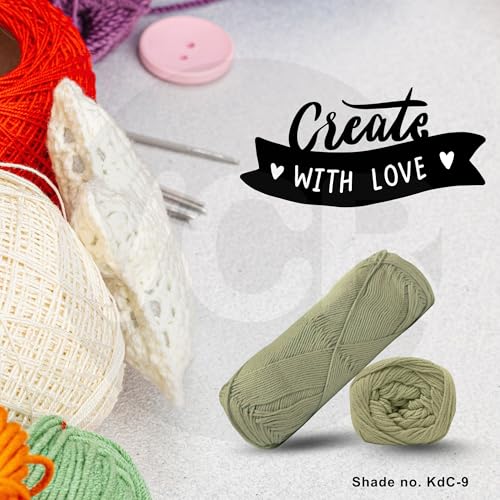 Image of VCR 4Ply Sage Green Yarn, 100 Grams Hank, 320 Meters Length, Cotton Combed Ball for Crochet and Knitting, Soft Crosia Threads, Pack of 1 Yarn, Suitable for DIY Crafts