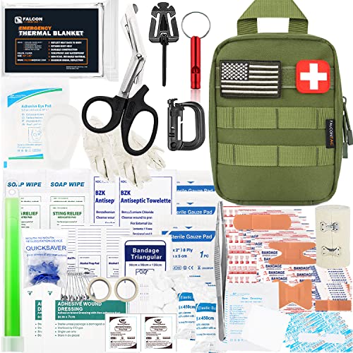 FalconTac 200 Pieces First Aid Kit IFAK Survival Kit Molle System Compatible Pouch, Emergency Kit...