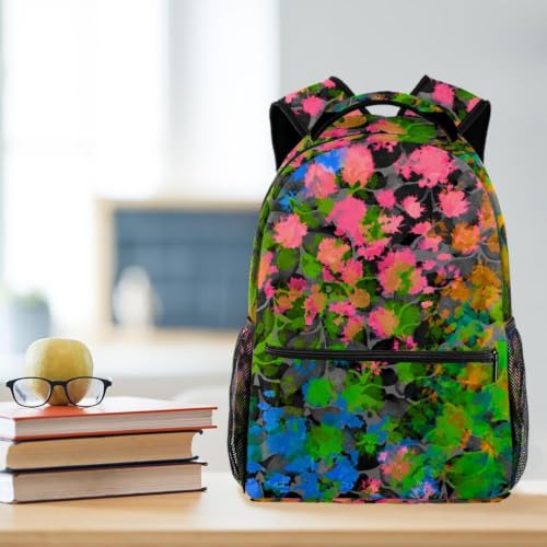 Mochila casual multicolor con estampado floral para notebook y libros de texto escolares 5