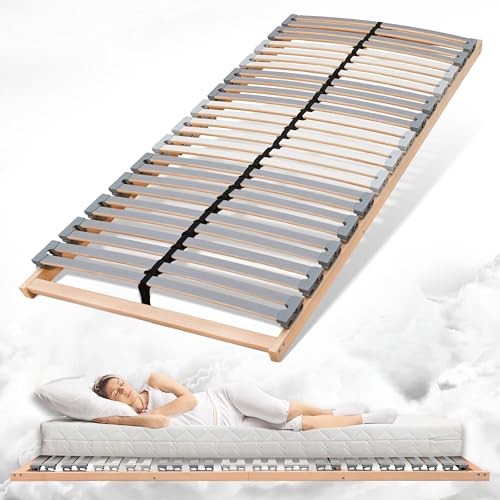 Coemo EasyLat Starr Lattenrost 140x200 cm 5-Zonen Lattenrahmen mit 28 Federholzleisten Stabiler Mittelgurt für optimale Unterstützung geräuscharm langlebig passend für viele Matratzen
