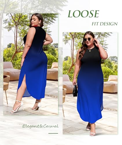 Image of Wolddress Womens 2026 Plus Size Sleeveless Tank Dress Casual Loose Sundress Split Summer Beach Long Maxi Dresses with Pockets