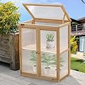 Wooden Cold Frame Greenhouse 2-Tier Garden Mini Nursery Vented Planter Wood Portable Flower Cabinet Front Top Opening Home Decor Indoor Backyard Outdoor 22X14X29
