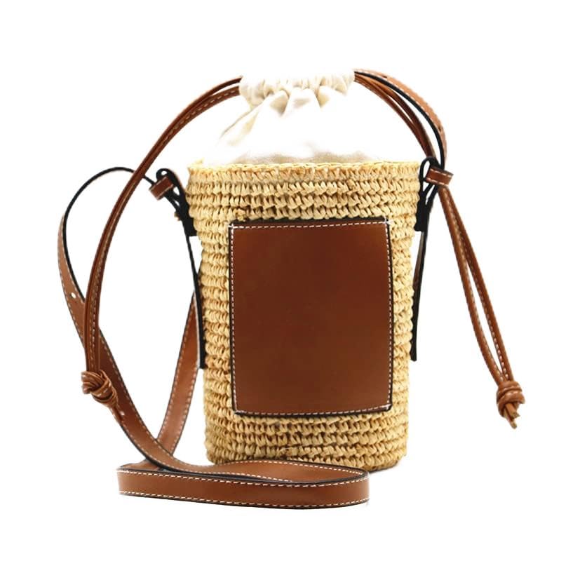 Women's Straw Bucket Bag, A Size, One Color, Spring Season, Casual Fashion, Unique Weaving Design