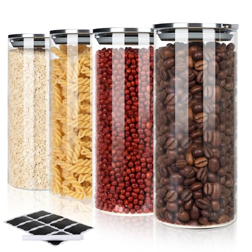 FoiiLiio 950ml Tarros de Cristal con Tapa Juego de 4 Botes de Cristal con Tapa Aceros Inoxidables Frascos de Vidrio Hermética, para Cereales Judías Avena