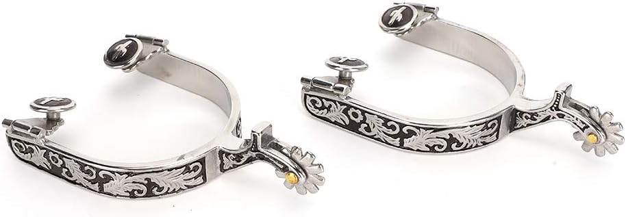 Spurs for Cowboy Boots, Stainless Steel West Cowboy Exquisite Pattern Engraved Bumper Spurs Boot Spurs Bull Riding Spurs Horse Boot Spurs with Gear for Horse Training,, OPPWONGind5ywafq6