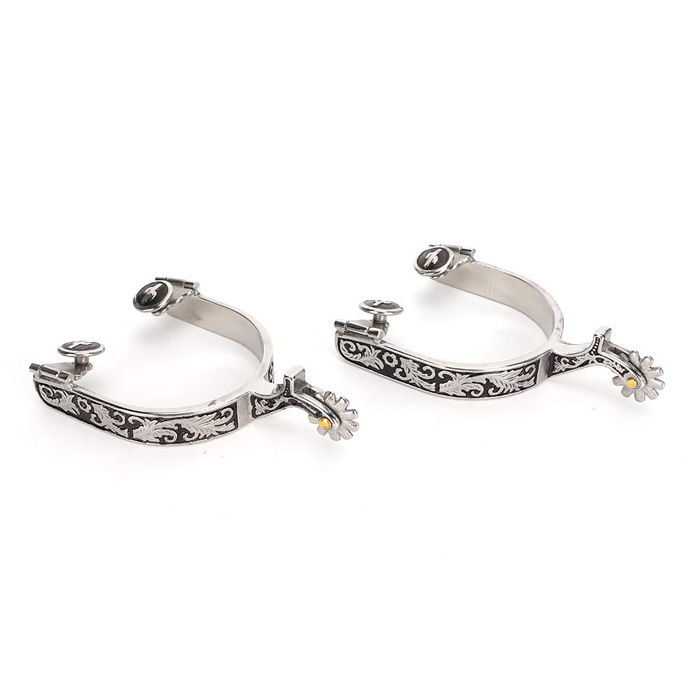 OPPWONG Spurs for Cowboy Boots, Stainless Steel West Cowboy Exquisite Pattern Engraved Bumper Spurs Boot Spurs Riding Spurs Horse Boot Spurs with Gear for Horse Training,