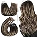 Produktbild Ugeat Cold Fusion Extensions Echthaar Loop Microring #4/18/4 Dunkelbraun Balayage Ombre Aschblond 35cm Micro Bead Remy Haare Extensions Echthaar mit Microring 1Gramm 50Strähnen