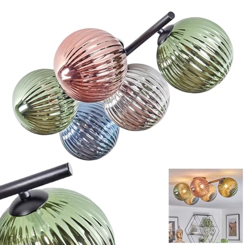 Plafonnier Chehalis boule lumineuse bleu vert cuivré 5 lumières pour plafond salon