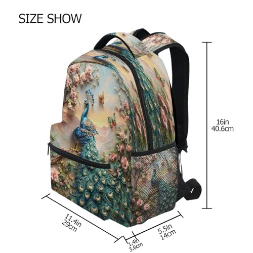 Peacock Butterfly Peony Backpack for School Boys Girls Adults Kids Bookbag Laptop Bag 15L4