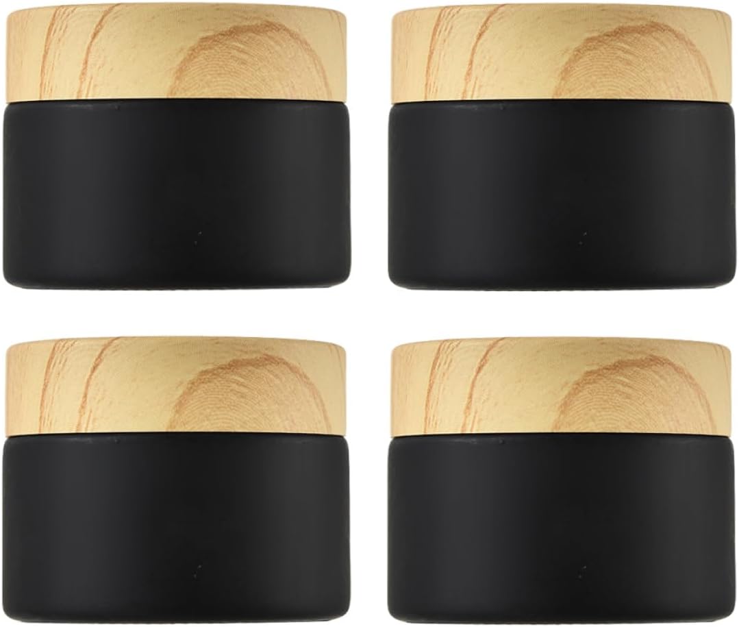 Beavorty 4 Pcs 30g Black Frosted Glass Cream Jars Refillable Small Travel Cosmetic Containers for Facial Skincare Lotion