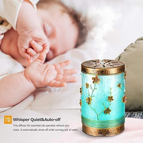 Aromatherapy Essential Oil Diffuser 200ml, Metal Oil Diffuser for Essential Oils, Vintage Handmade Ultrasonic Humidifier Diffuser with Intermittent Mist, Auto Shut-Off for Living Room/Gift