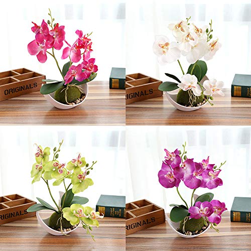Meideli Artificial Orchids With Vase Plastic Phalaenopsis Orchid Flower Plant Pot Faux Flowers Arrangement For Home Kitchen Table Centerpiece Decor (White) #TOP3