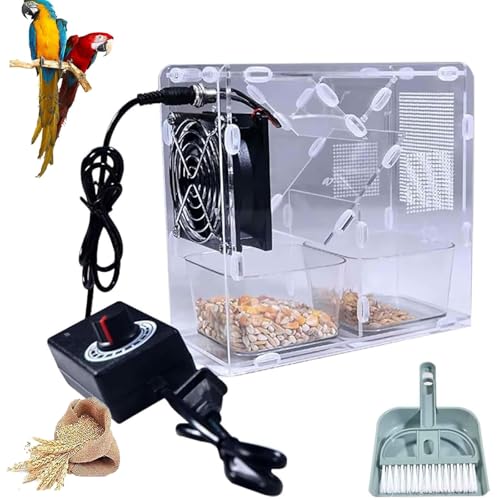 Máquina Limpiadora De Alimento para Loros con 2 Graneros, Trilladora Eléctrica Transparente para Mijo Y Semillas, Ventilador De Velocidad Ajustable, Fácil De Desmontar Y Lavar
