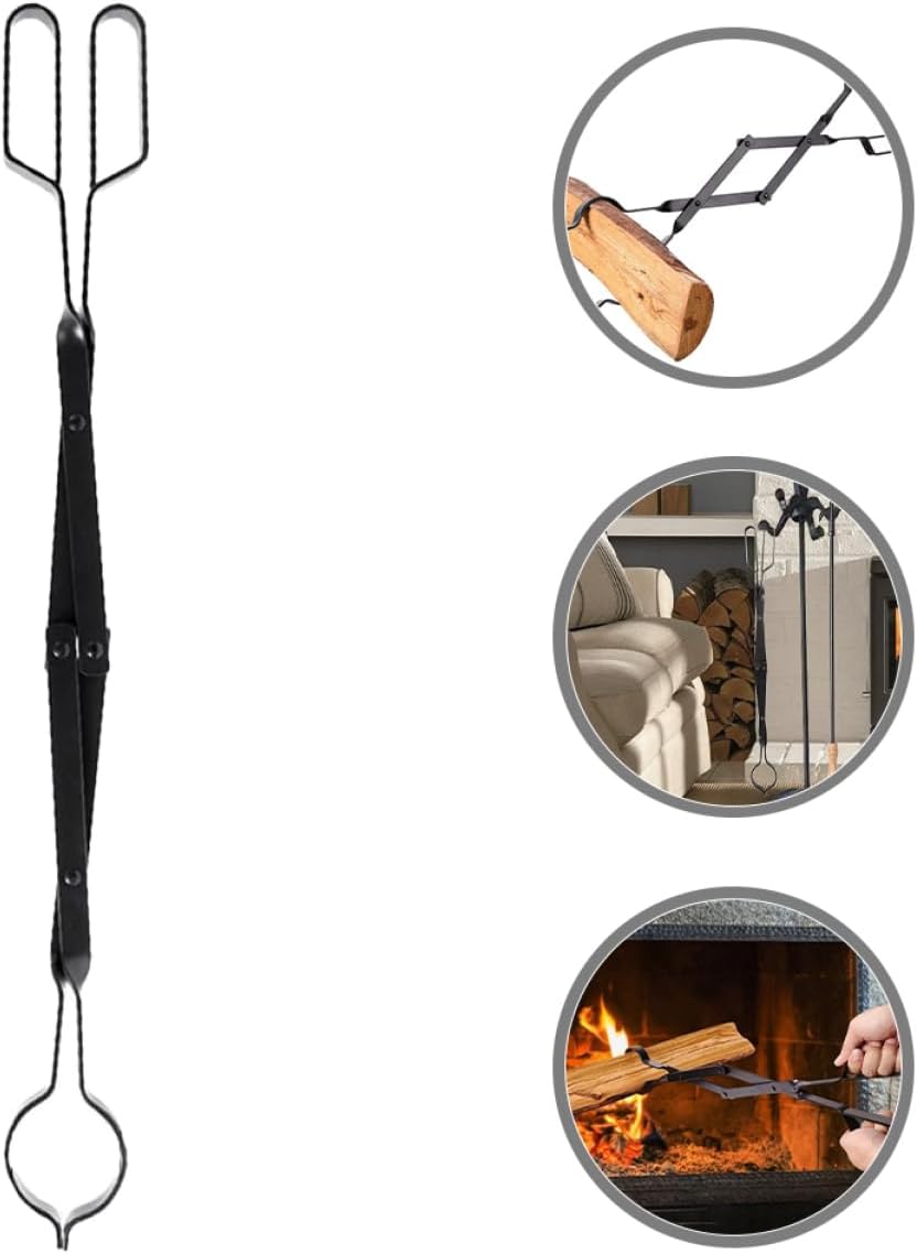 Folding Fireplace Tong Log Grabber Iron Strong Grip for Firewood Xmas