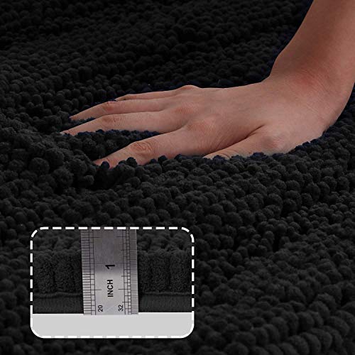 Chenille Bath Rug Bundle Order Bath Runner 47" X 17" And Bath Toilet Rug Set 32" X 20"/20" X 20" Black #TOP3