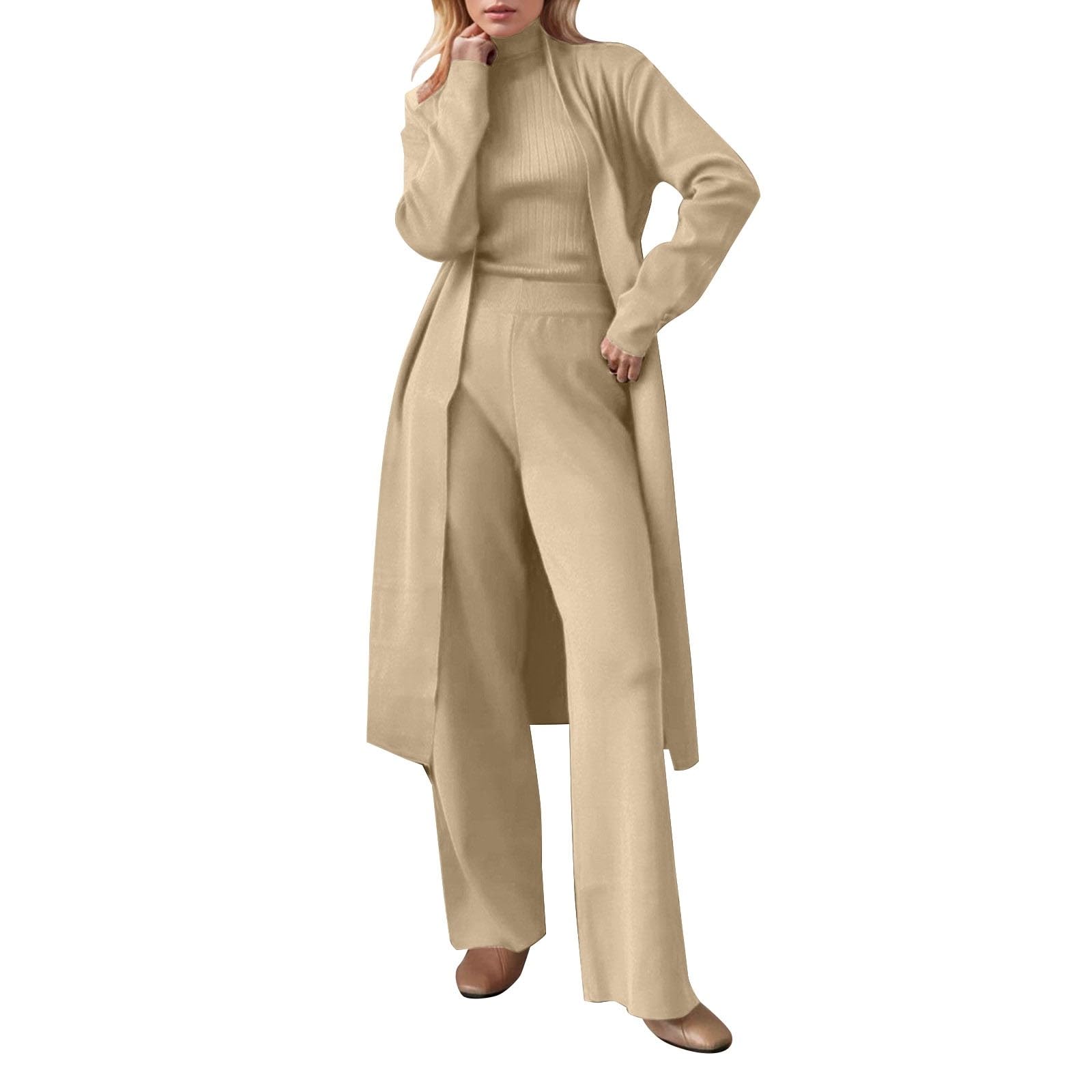 Generico Completo Pantaloni Donna in Maglia Morbida Cardigan Due Pezzi Abbigliamento Casual Comodo Jogging Quotidiano