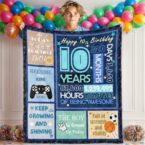 WJLBKGU Happy Birthday Blanket - 10 Year Old Boy Gifts Birthday Blanket, 60