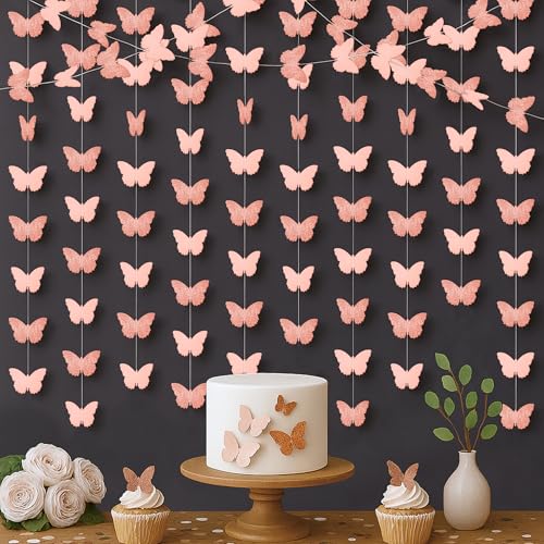 KatchOn Rose Gold Hanging Butterfly Garland, Pack of 6