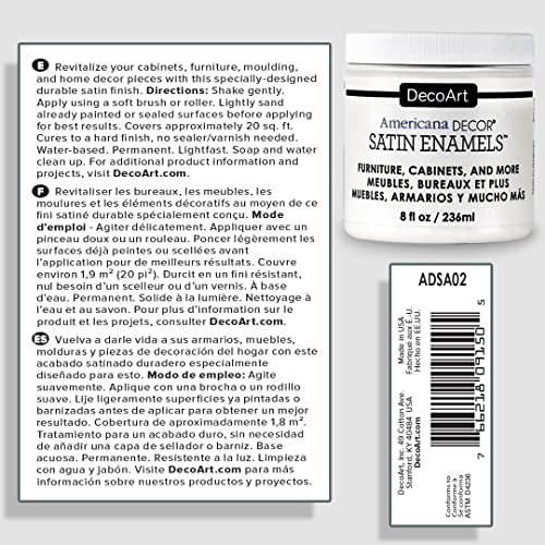 DecoArt Satin Enamels Acrylic Paint, 8 fl. oz. Jar, Pure White (Pack of 1)