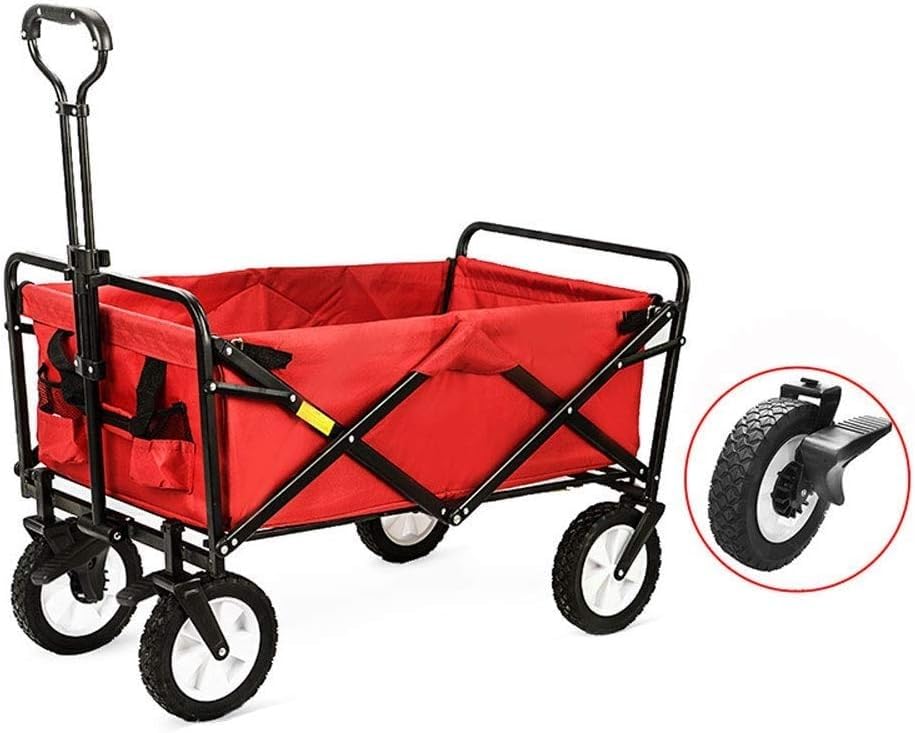 Carretilla plegable para jardín con ruedas silenciosas de goma de 8 pulgadas, frenos dobles, bolsillo desmontable para lavado de autos y cinturón de seguridad para mascotas para viajes, camping y conciertos miniatura 1