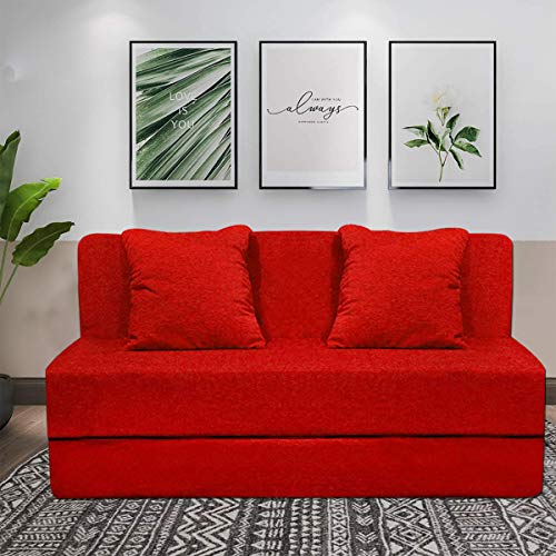 Image of Aart Store Three Seater Space Saving Foldable Sofa /Bed with Removable Washable Fabric Cover 5x6 (Red)