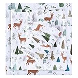 Viviland Christmas Holiday Queen Sheet Set - 4 Piece Forest and Deer Patterned Bed Sheets Set - Soft, Breathable Microfiber Sheets with Deep Pocket, Non-Slip Fitted Sheets & Pillowcases