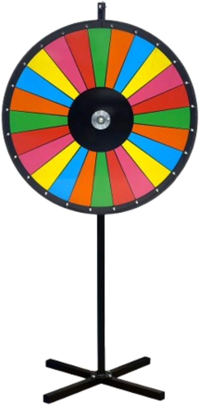 Retro Color Floor Stand Dry Erase Prize Wheel – 30” Spinning Wheel Game, Vibrant 14 Sections, Durable Wood, Trade Show Raffle & Event – Made in USA