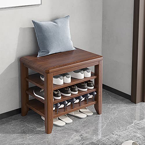 Banc étagère à chaussures bois massif gain de place couleur noyer