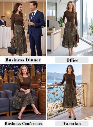 Image of VFSHOW Womens Work Business Casual Church Pockets Belted A-Line Midi Dress
