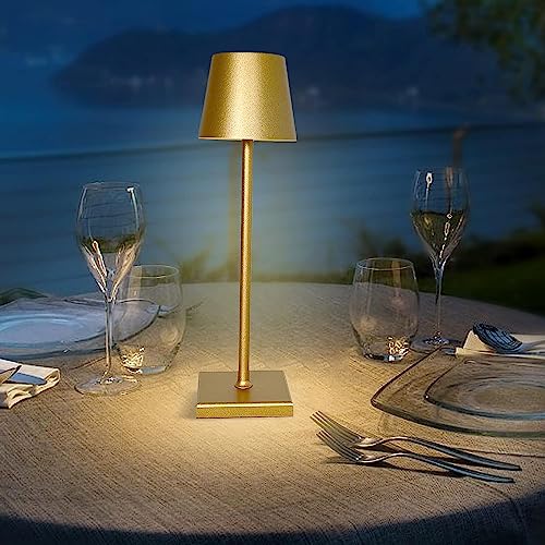 Image of Xergy Portable Metal Desk Lamp - 3 Color Touch Control, USB Rechargeable, 3-Level Brightness, Room Decor, Bedside Light, Night Light, Dining Room (Gold) - LED