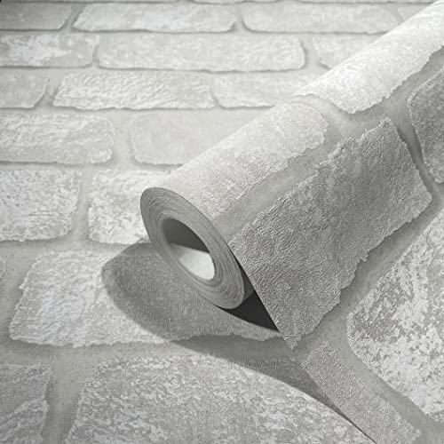 marburg Papel Pintado Piedra Gris Beige Efecto 3D con Aspecto de Piedra Natural para Dormitorio o Salón 10,05 x 0,53 m