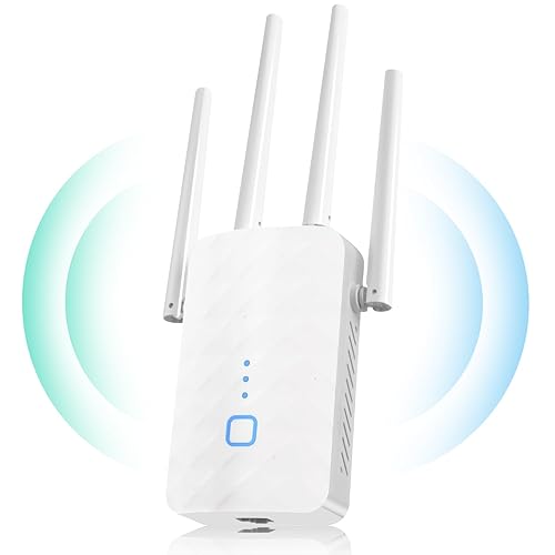 MEETOWN WLAN Verstärker, Dualband WLAN Repeater, 1200Mbit/s WiFi Repeater mit WPS, Gigabit-LAN, AP Modus, 5G+2.4GHz Kompatibel Allen Standard-WiFi Routern, WiFi Geräten, Alexa