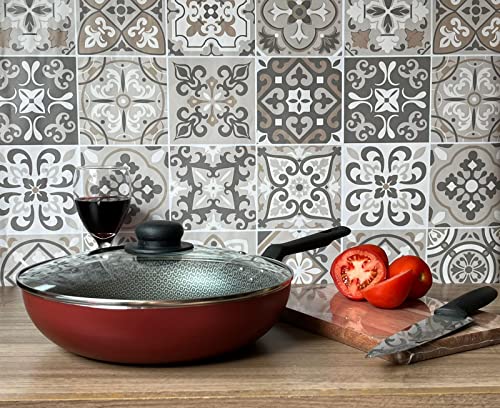 Frigideira Grande Funda Antiaderente 28 Cm Com Tampa - Tramontina (Vermelha)