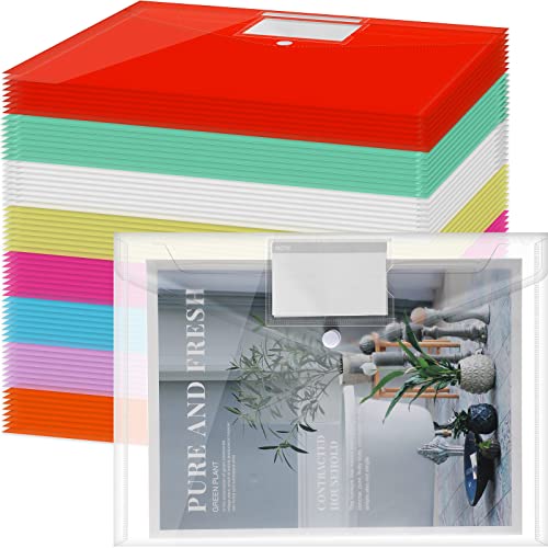 Zhehao 100 envelopes transparentes com fecho de botão de pressão A4 pasta de plástico envelope de pl