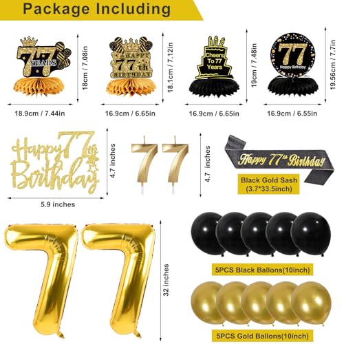 Image of 77th Birthday Decorations for Men, Black Gold 77th Party Decoration Kits