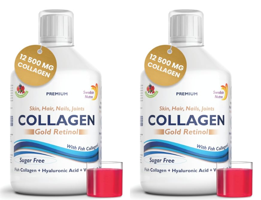Premium Swedish Collagen, Hydolyzed 12500 mg Marine Collagen, Sugar-Free, Berry Flavour, 2 x 500 ml, Pack of 2