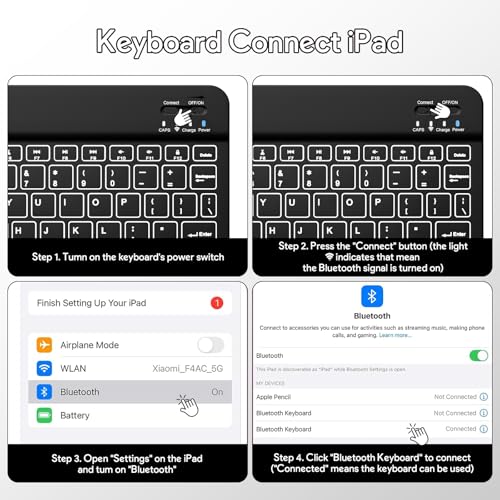 Image of YBING for iPad A16 Case with Keyboard 11th &10th Generation, 360 Rotation Magnetic Cover with 7-Color Backlit Wireless Detachable Keypad with Pencil Holder for iPad 11th 2025 /10 Gen 10.9 inch 2022 (Black)