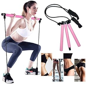 GoMi Portable Pilates Bar Kit with Resistance Band Yoga Pilates Stick, Exercise Toning Bar with Foot Loop, Sit-Up Bar…