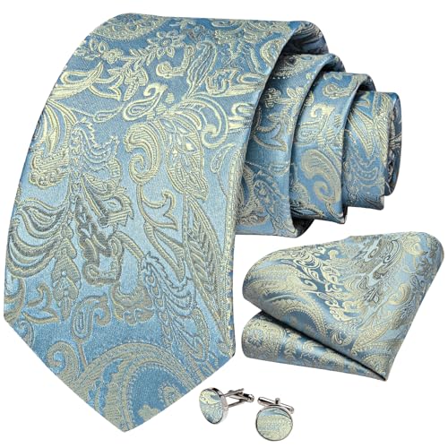 Image of DiBanGu Mens Paisley Tie Set Silk Woven Jacquard Necktie and Pocket Square Cufflinks Gift Set for Wedding Bussiness