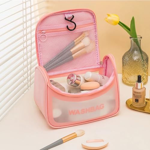 Image of JRM Women's Large Capacity Cosmetic Travel Bag - Waterproof Leather Makeup Organizer with Wide Opening, Dividers with Handle (Cosmetic WASH Bag, Pink)